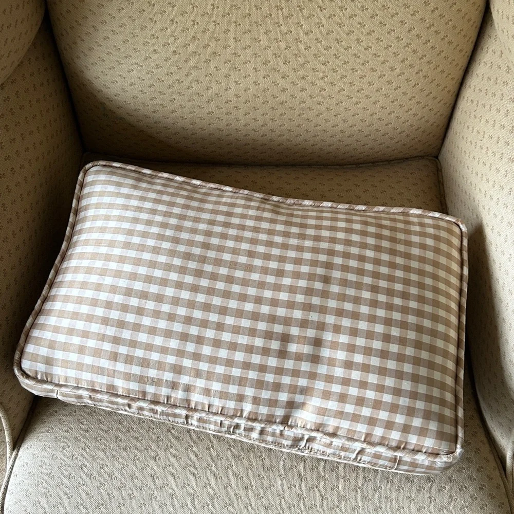 Gingham Pillow and Plush Blanket Set Tan Brown All Season Vintage Ethan Allen